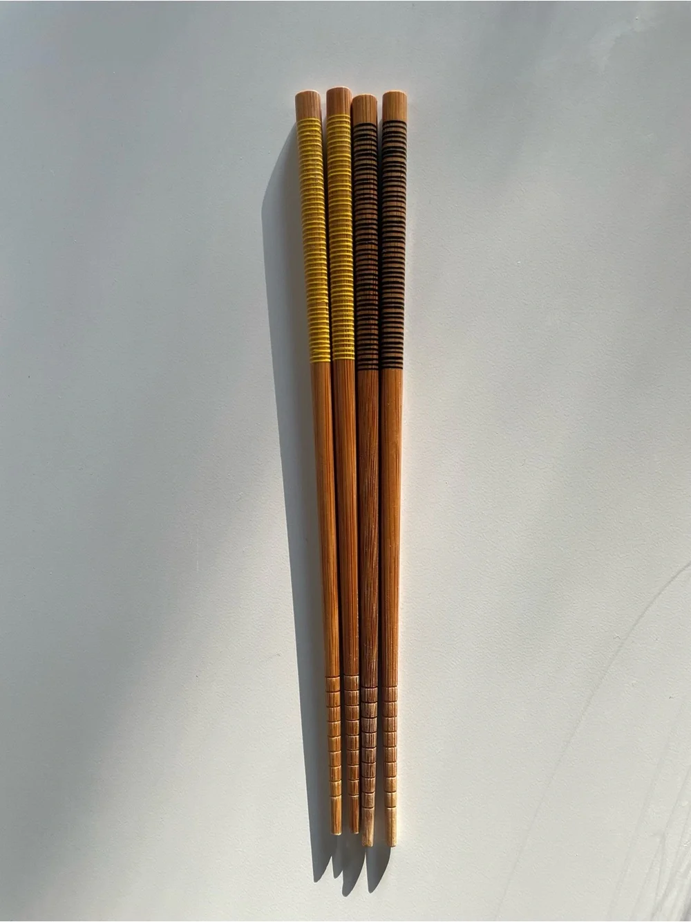 Set of Bamboo Chopsticks with Yellow + Black Accent Lines